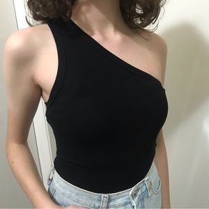 Betro Simone Black Asymmetrical Ribbed Bodysuit